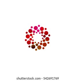 Digital colorful isolated circle logo template. Stylized abstract snowflake, flower or sun vector illustration. Polka dots round sign