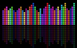 Digital Colorful Musical Equalizer On Black Background, Sound Wave. Vector Illustration