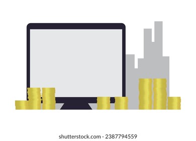 digital commerce finance vector illustration with coins computer for online marketing growth concept