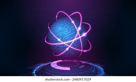 Digital communication concept, cyber cloud network. Futuristic blue light background.