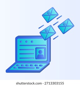 Concepto de comunicación digital con iconos de computadora portátil y correo electrónico en estilo gradiente.