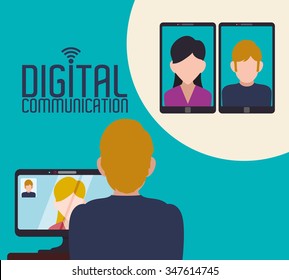 digital communication  concept with technology icons design, vector illustration 10 eps graphic.
