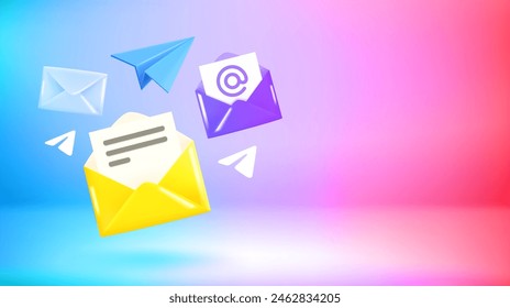 Digital communication concept. Vector 3d banner with copy space