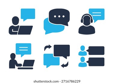 Conjunto de iconos de comunicación digital y Asistencia al cliente. Iconos de la serie de glifos sólidos