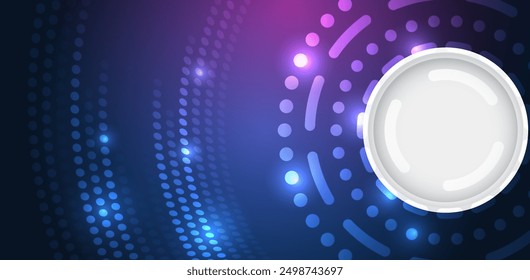 Digitale Kommunikation, Datenschutz, High-Tech-Präsentation, wissenschaftliches Cover. Blauer futuristischer Hintergrund besteht aus Kreisen und anderen technologischen Elementen.