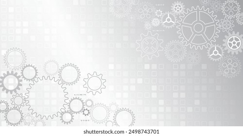 Digital communication, data protection, high-tech presentation, scientific cover. Abstract gray futuristic background consisting of gears, squares and other technological elements.