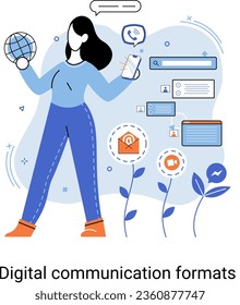 Digital communication formats, content with online data and social media streaming. Abstract modern news feed and website connection. Open sourse software unified conversation modern technology