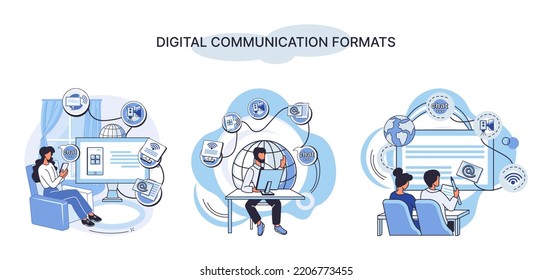 Digital Communication Formats Metaphor, Content Online Data And Social Media Streaming. Abstract Modern News Feed And Website Connection. Open Sourse Software Unified Conversation Modern Technology