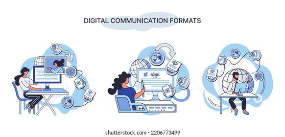 Digital Communication Formats Metaphor, Content Online Data And Social Media Streaming. Abstract Modern News Feed And Website Connection. Open Sourse Software Unified Conversation Modern Technology