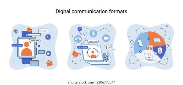 Digital Communication Formats Metaphor, Content Online Data And Social Media Streaming. Abstract Modern News Feed And Website Connection. Open Sourse Software Unified Conversation Modern Technology