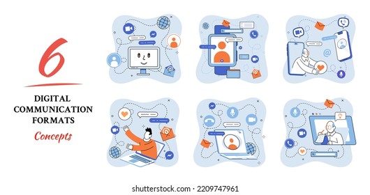 Digital Communication Formats Metaphor, Content Online Data And Social Media Streaming. Abstract Modern News Feed And Website Connection. Open Sourse Software Unified Conversation Modern Technology