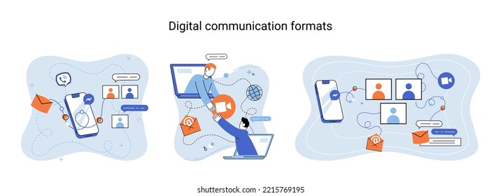 Digital Communication Formats Metaphor, Content Online Data And Social Media Streaming. Abstract Modern News Feed And Website Connection. Open Sourse Software Unified Conversation Modern Technology