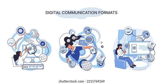 Digital Communication Formats Metaphor, Content Online Data And Social Media Streaming. Abstract Modern News Feed And Website Connection. Open Sourse Software Unified Conversation Modern Technology