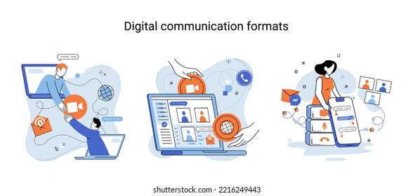 Digital Communication Formats Metaphor, Content Online Data And Social Media Streaming. Abstract Modern News Feed And Website Connection. Open Sourse Software Unified Conversation Modern Technology