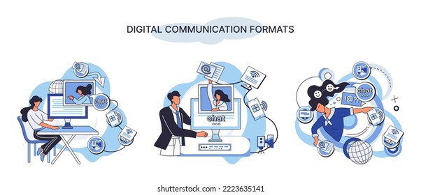 Digital communication formats metaphor, content online data and social media streaming. Abstract modern news feed and website connection. Open sourse software unified conversation modern technology