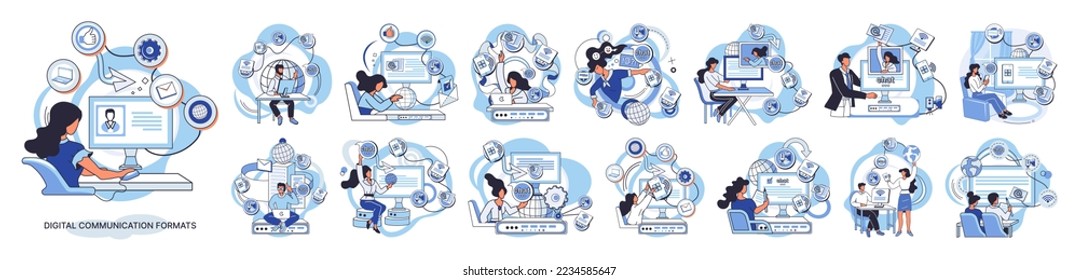Digital communication formats metaphor, content online data and social media streaming. Abstract modern news feed and website connection. Open sourse software unified conversation modern technology