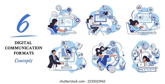 Digital communication formats metaphor, content online data and social media streaming. Abstract modern news feed and website connection. Open sourse software unified conversation modern technology