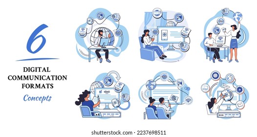 Digital communication formats metaphor, content online data and social media streaming. Abstract modern news feed and website connection. Open sourse software unified conversation modern technology