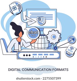 Digital communication formats metaphor, content online data and social media streaming. Abstract modern news feed and website connection. Open sourse software unified conversation modern technology