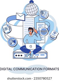 Digital communication formats metaphor, content online data and social media streaming. Abstract modern news feed and website connection. Open sourse software unified conversation modern technology