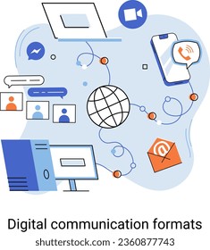 Digital communication formats metaphor, content online data and social media streaming. Abstract modern news feed and website connection. Open sourse software unified conversation modern technology