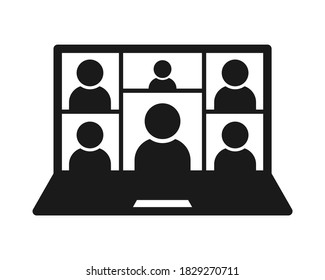 Digital Communication Icon. Video Conference. Work Form Home Quarantine Times. Vector Illustration. Color Editable