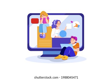Comunicación digital Concepto de ilustración. Ilustración plana aislada en fondo blanco.
