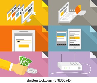 Digital communication illustration. Online shopping with modern devices