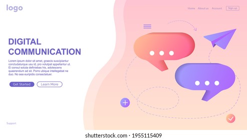 
Comunicación digital. Concepto de ilustración vectorial de mensajería instantánea, smartphone móvil y laptop para chatear en medios sociales. Puede utilizarse para la página de inicio, plantilla, web, banner, página de inicio. 