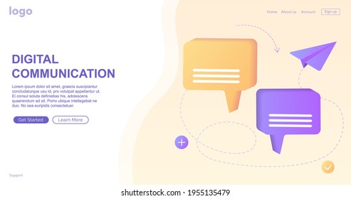 Digital communication. Instant messenger vector illustration concept,  mobile smartphone and laptop for chatting in social media. Can use for landing page, template, web,  banner, homepage. 