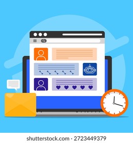 Digital communication and service management platform concept. Showing customer profiles, automated support, chatbot integration, messaging dashboard, and scheduling tools on a modern laptop interface.