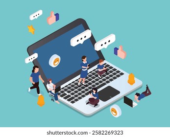 Digital Communication and Social Media Interaction 3d isometric vector illustration