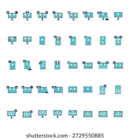 Iconos de la interfaz de usuario de comunicación digital y trabajo en equipo que ilustran la interacción, el Comentarios y la colaboración fluidos del usuario para la conversación y la Asistencia al cliente en línea