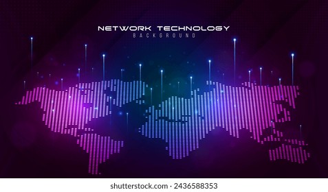 Digital communication technology 3d background with future tech innovation, science, speed internet network connection and cyber information concept. Artificial intelligence or virtual reality in map.