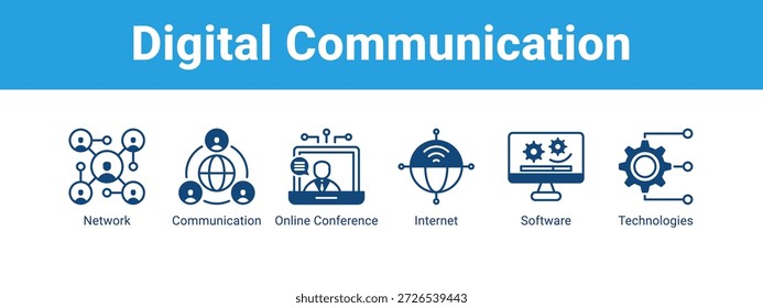 Concepto de Ilustración vectorial de ícono de Anuncio de comunicación digital, con ícono de Web de red, comunicación, conferencia en línea, Internet.