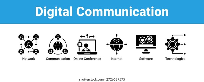 Concepto de Ilustración vectorial de ícono de Anuncio de comunicación digital, con ícono de Web de red, comunicación, conferencia en línea, Internet.