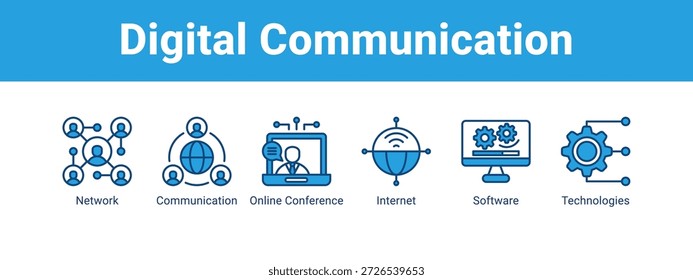 Digital Communication web banner icon vector illustration concept , with icon of Network, Communication, Online Conference, Internet.