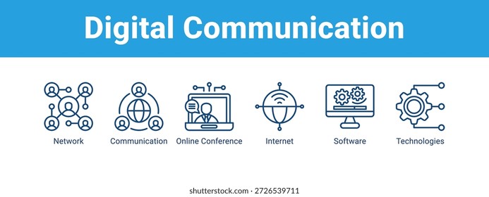 Concepto de Ilustración vectorial de ícono de Anuncio de comunicación digital, con ícono de Web de red, comunicación, conferencia en línea, Internet.