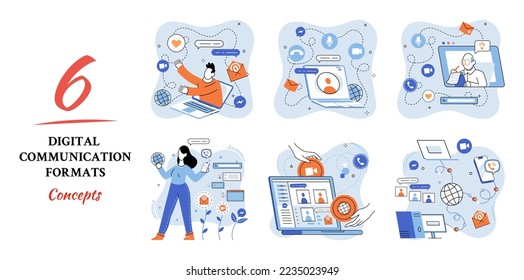 Digital communications formats. Chat messages smartphone, Sms on mobile phone screen, computer application. Chatting, messaging using chat app or social network. Persons cellphone metaphor
