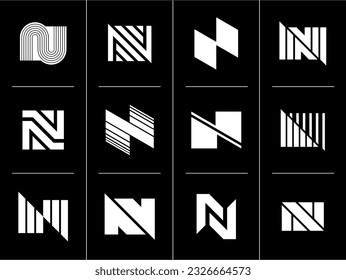 Digital company line letter N logo design set. Modern technology initial N logo.