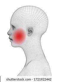 Digital composite of highlighted spine of woman with pain. Medical illustration showing wireframe, painful.