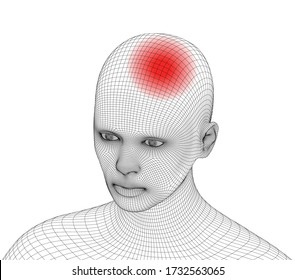 Digital composite of highlighted spine of woman with pain. Medical illustration showing wireframe, painful.