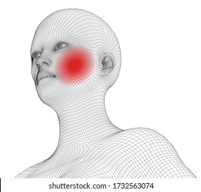 Digital composite of highlighted spine of woman with pain. Medical illustration showing wireframe, painful.