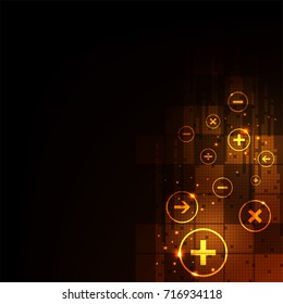 Digital computation on a dark orange background.