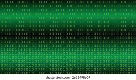Digital Computer Background Screen with One and Zero Code in Green. Binary digital device information and computing vector art