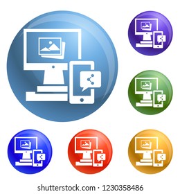 Digital computer device icons set vector 6 color isolated on white background