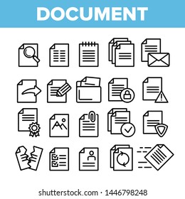 Digital, Computer Documents, File Vector Linear Icons Set. Sending Work Files. Deleting Documentation, Protecting Information Contour Cliparts. Office Archive, Info Storage Thin Line Illustration