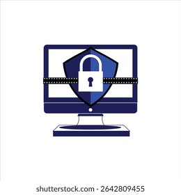Digital computer screen illustration with a secure lock and shield, symbolizing strong data protection and system security.
