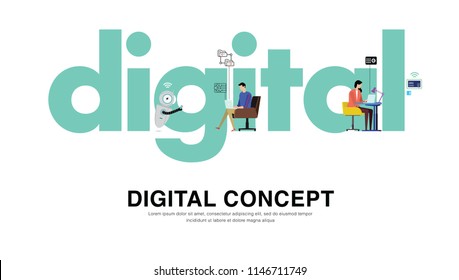 Digital Concept  - New And Modern Minimalist Trends. Can Use For Web, Mobile, Landing Page, Infographics, Editorial, Commercial Use And Others. Vector.