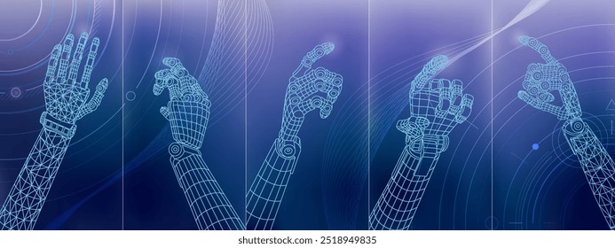 Digital concept of robot hands on an abstract colored background